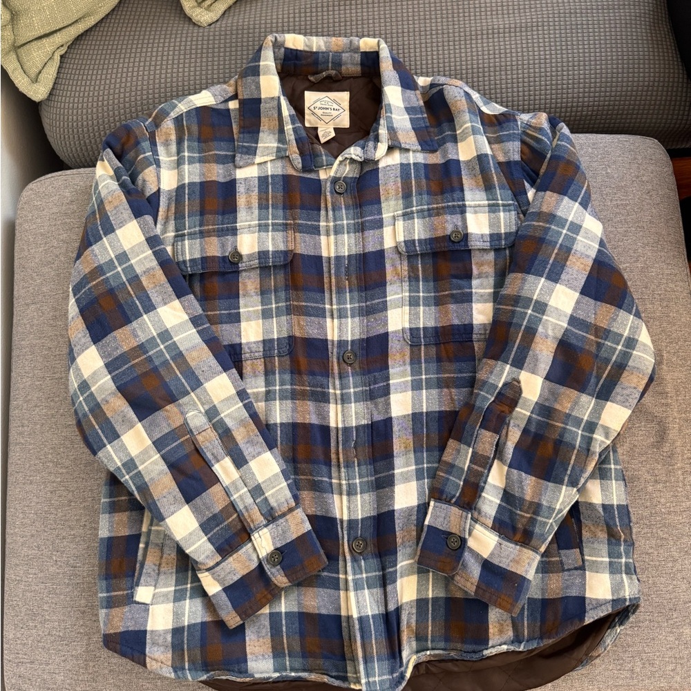 Blue and Brown Plaid Flannel Shirt